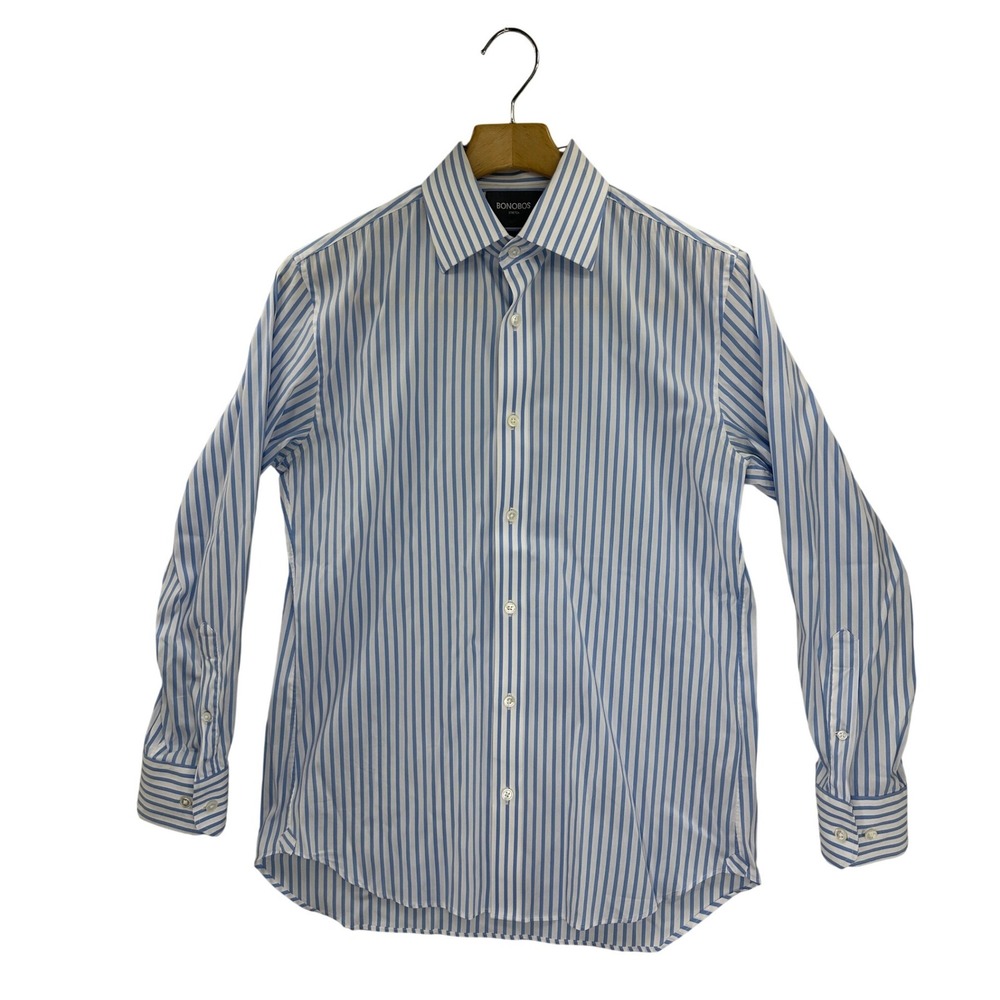 BONOBOS Stretch Slim Fit Striped Dress Shirt Men Size 15.5 33 Blue White